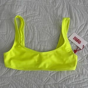 Neon yellow solid & striped bathing suit top